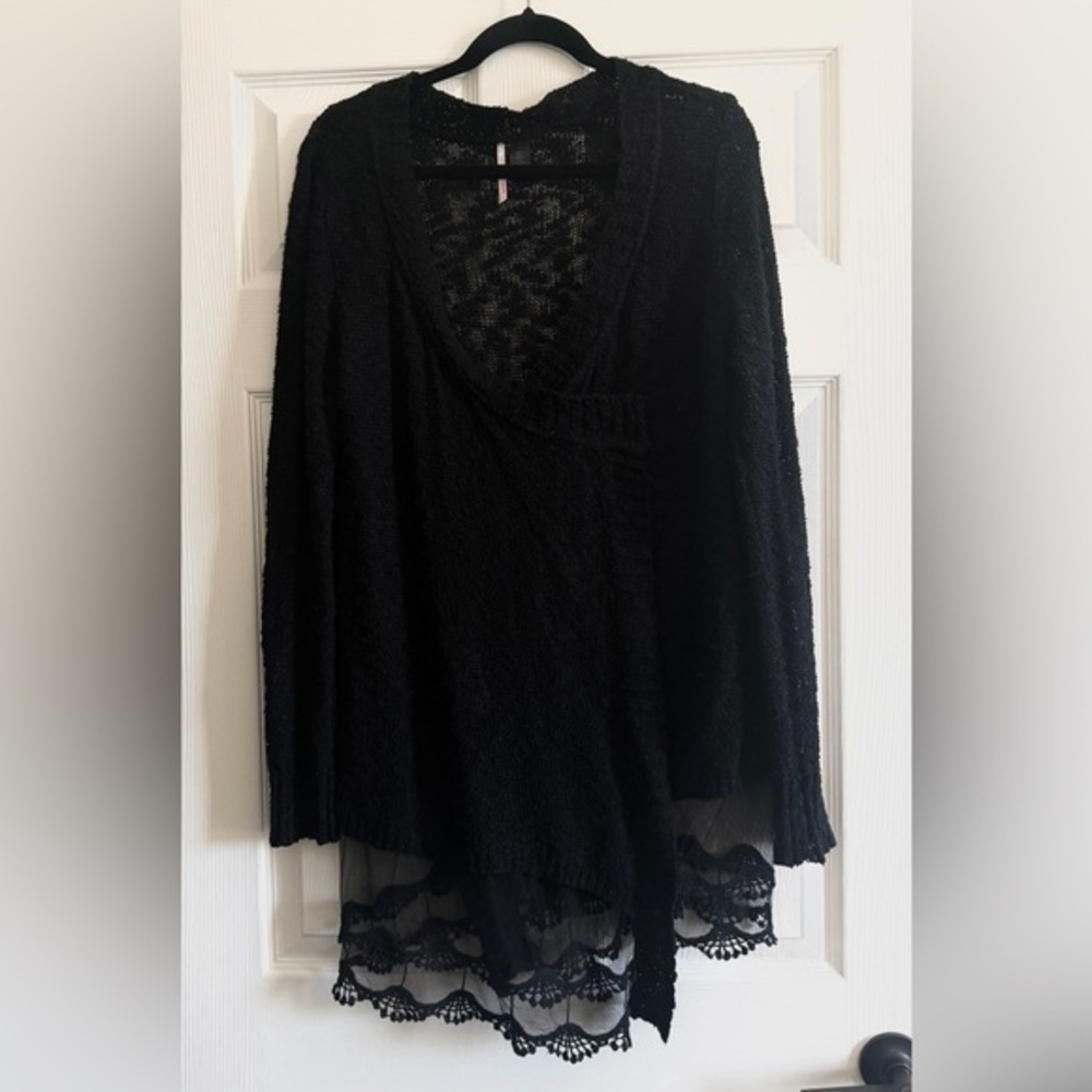 Love By Design Black Knit Cardigan with Lace Details